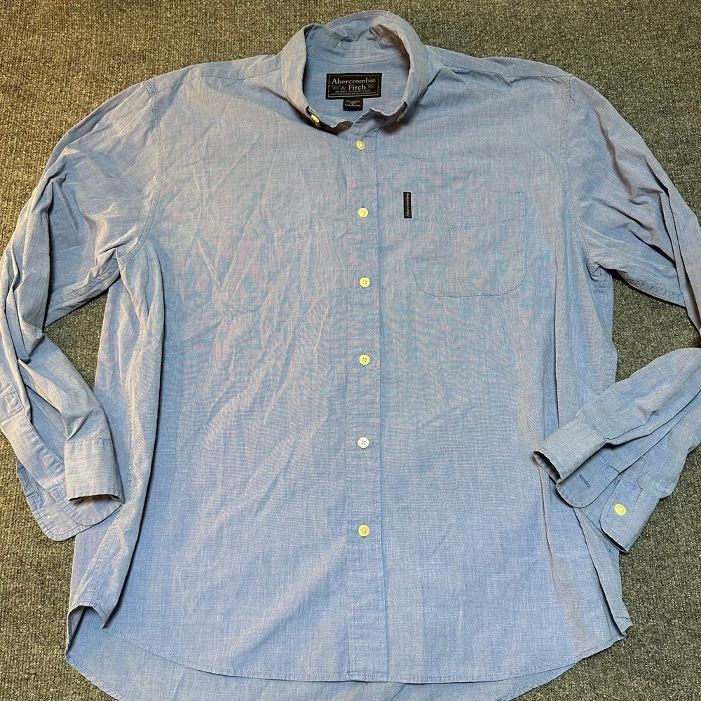 Abercrombie & Fitch Mens Large Blue Cotton Long Sleeve Button Down Shirt Pocket - Picture 1 of 6